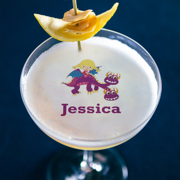 Girl Flying on a Dragon Printed Drink Topper - Large - In Context