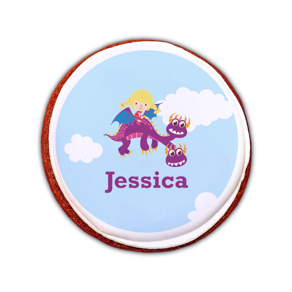 Girl Flying on a Dragon Printed Icing Circle - Small - On Cookie