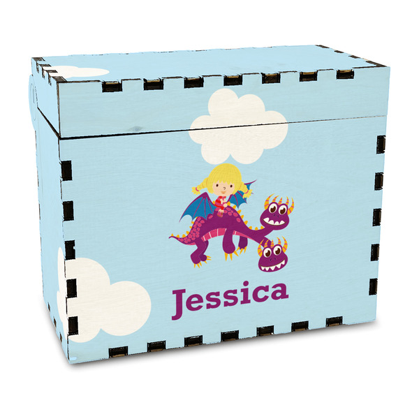 Custom Girl Flying on a Dragon Wood Recipe Box - Full Color Print (Personalized)