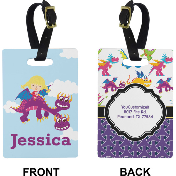 Girl Flying on a Dragon Rectangle Luggage Tag (Front + Back)