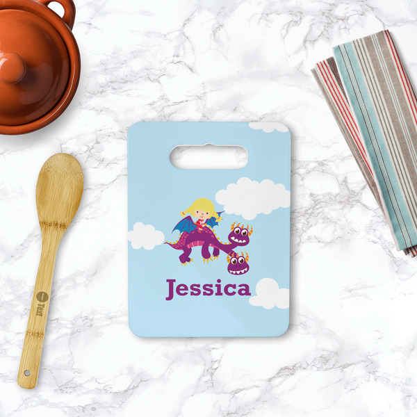 Girl Flying on a Dragon Rectangle Trivet with Handle - LIFESTYLE
