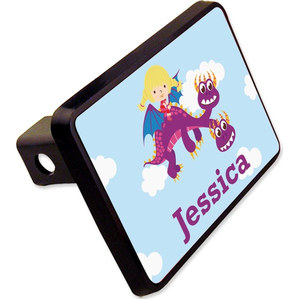 Custom Girl Flying on a Dragon Rectangular Trailer Hitch Cover - 2" (Personalized)