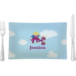 Girl Flying on a Dragon Glass Rectangular Lunch / Dinner Plate (Personalized)