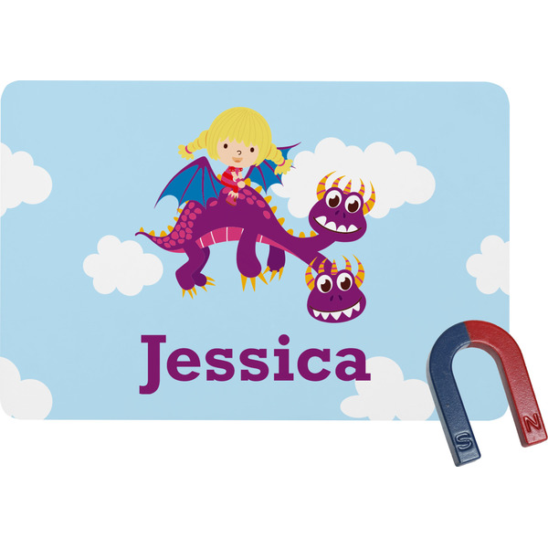 Custom Girl Flying on a Dragon Rectangular Fridge Magnet (Personalized)