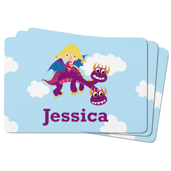 Girl Flying on a Dragon Rectangular Fridge Magnet - THREE