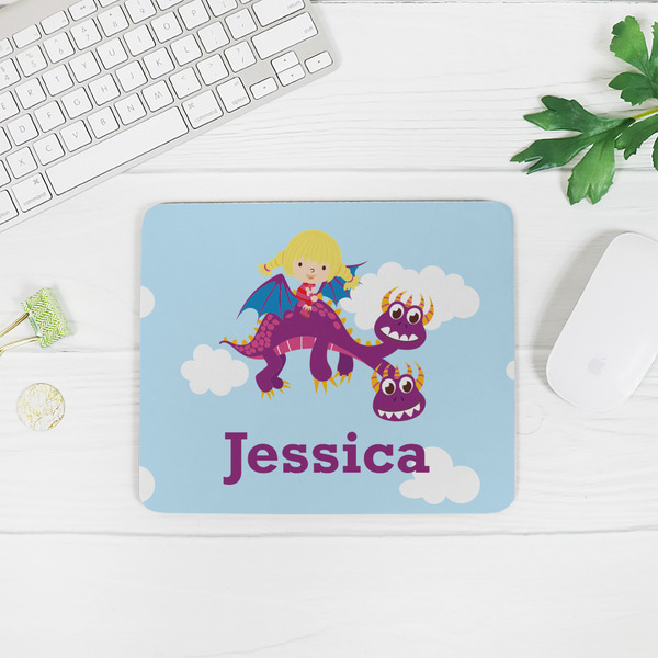 Girl Flying on a Dragon Rectangular Mouse Pad - LIFESTYLE 2