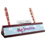 Girl Flying on a Dragon Red Mahogany Nameplate with Business Card Holder (Personalized)
