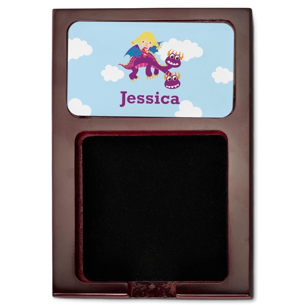 Girl Flying on a Dragon Red Mahogany Sticky Note Holder - Flat