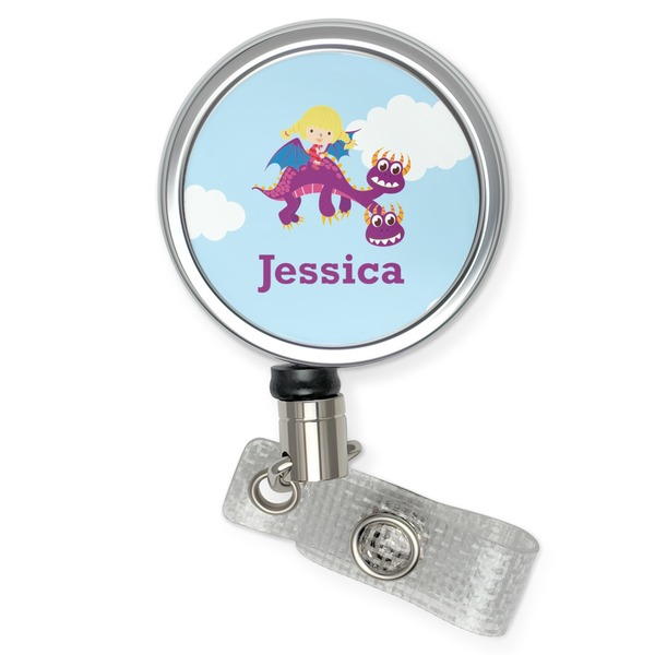 Custom Girl Flying on a Dragon Retractable Badge Reel (Personalized)