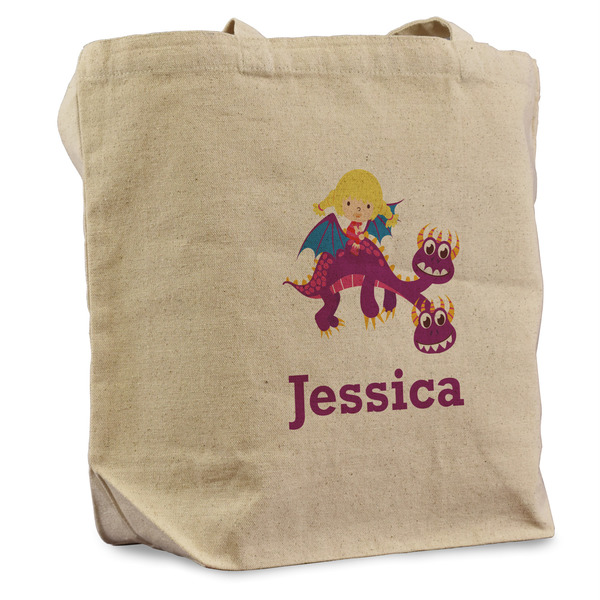 Custom Girl Flying on a Dragon Reusable Cotton Grocery Bag - Single (Personalized)