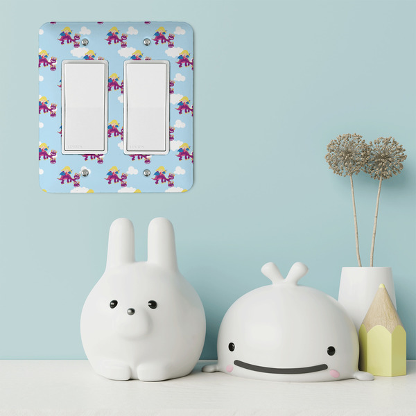 Girl Flying on a Dragon Rocker Light Switch Covers - Double - IN CONTEXT