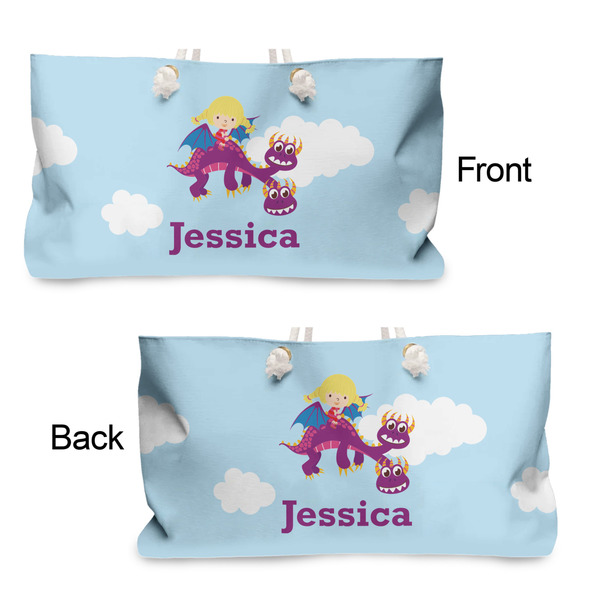 Girl Flying on a Dragon Large Rope Tote - From & Back View