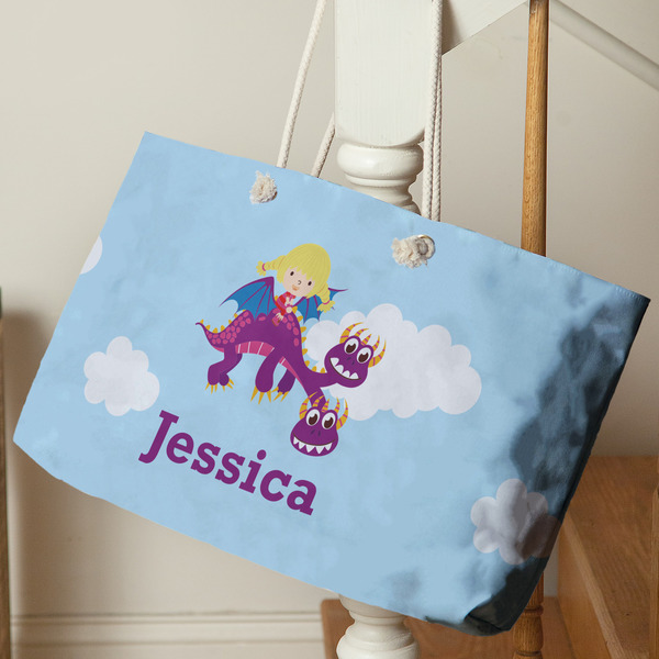 Girl Flying on a Dragon Large Rope Tote - Life Style