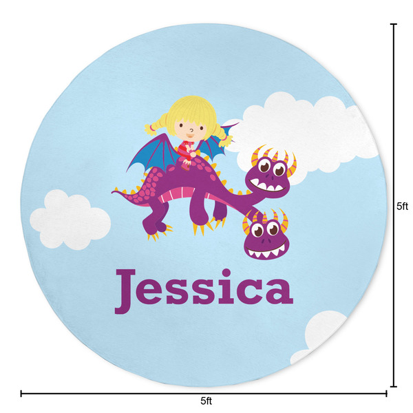 Girl Flying on a Dragon Round Area Rug - Size