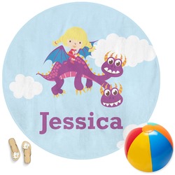 Girl Flying on a Dragon Round Beach Towel (Personalized)