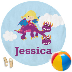 Girl Flying on a Dragon Round Beach Towel (Personalized)