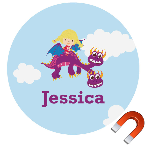 Custom Girl Flying on a Dragon Car Magnet (Personalized)