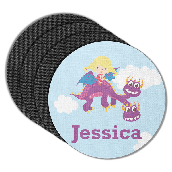 Girl Flying on a Dragon Round Coaster Rubber Back - Main