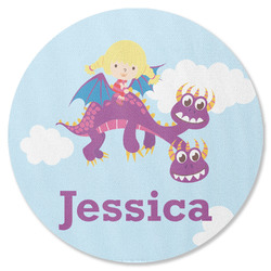 Girl Flying on a Dragon Round Rubber Backed Coaster (Personalized)