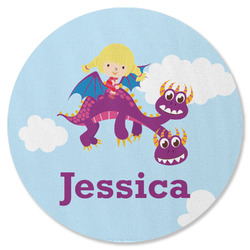 Girl Flying on a Dragon Round Rubber Backed Coaster (Personalized)