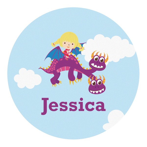 Custom Girl Flying on a Dragon Round Decal - Large (Personalized)