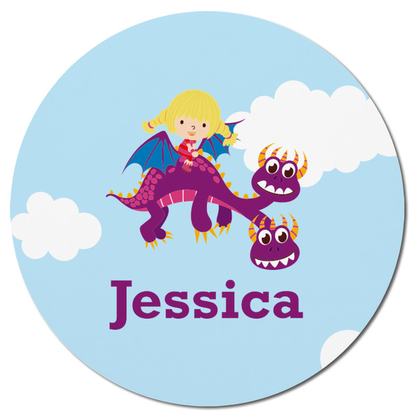 Girl Flying on a Dragon Round Fridge Magnet - FRONT