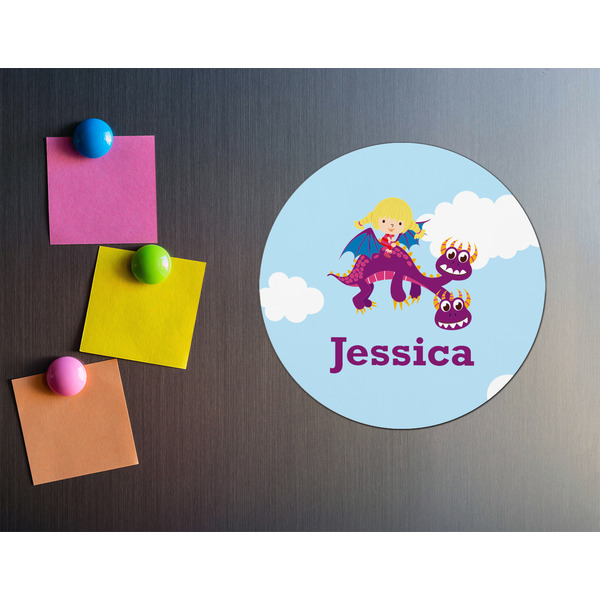 Girl Flying on a Dragon Round Fridge Magnet - LIFESTYLE