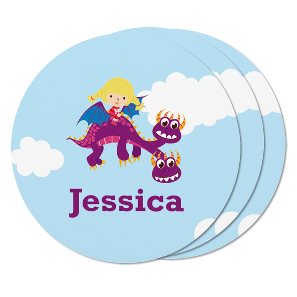 Girl Flying on a Dragon Round Fridge Magnet - THREE