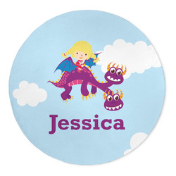 Girl Flying on a Dragon 5' Round Indoor Area Rug (Personalized)