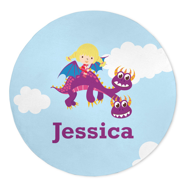 Custom Girl Flying on a Dragon 5' Round Indoor Area Rug (Personalized)