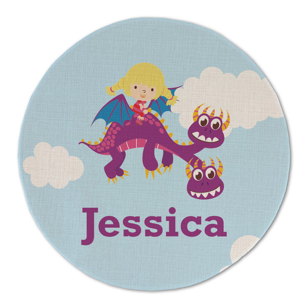 Custom Girl Flying on a Dragon Round Linen Placemat (Personalized)