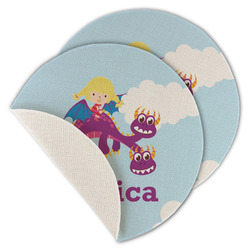 Girl Flying on a Dragon Round Linen Placemat - Single Sided - Set of 4 (Personalized)