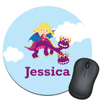 Girl Flying on a Dragon Round Mouse Pad (Personalized)