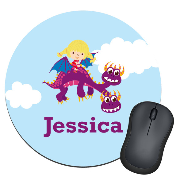 Custom Girl Flying on a Dragon Round Mouse Pad (Personalized)