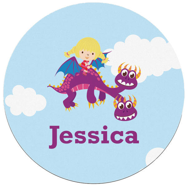 Girl Flying on a Dragon Round Mousepad - APPROVAL
