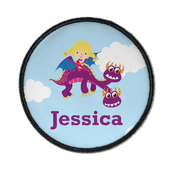 Custom Girl Flying on a Dragon Iron On Round Patch w/ Name or Text