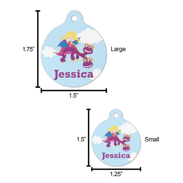Girl Flying on a Dragon Round Pet ID Tag - Large - Comparison Scale