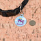 Girl Flying on a Dragon Round Pet ID Tag - Small - In Context