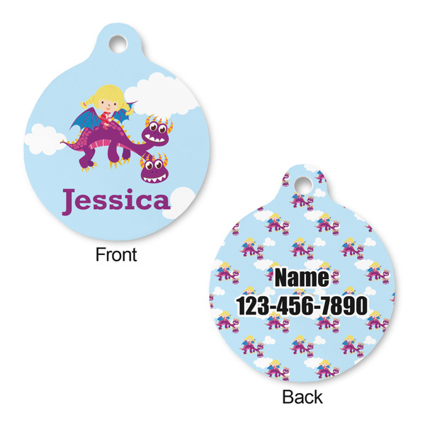 Girl Flying on a Dragon Round Pet Tag - Front & Back