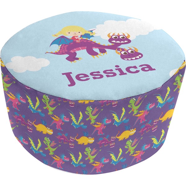 Custom Girl Flying on a Dragon Round Pouf Ottoman (Personalized)