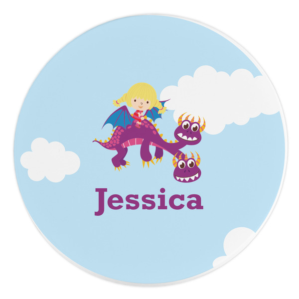 Custom Girl Flying on a Dragon Round Stone Trivet (Personalized)