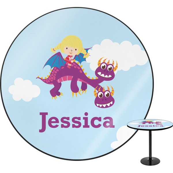 Custom Girl Flying on a Dragon Round Table - 24" (Personalized)