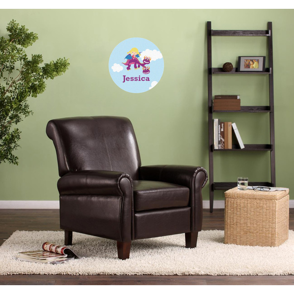 Girl Flying on a Dragon Round Wall Decal on Living Room Wall