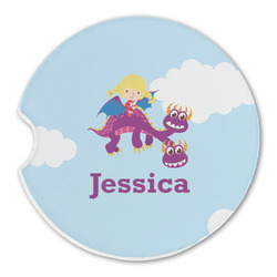 Girl Flying on a Dragon Sandstone Car Coaster - Single (Personalized)