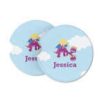 Girl Flying on a Dragon Sandstone Car Coasters (Personalized)