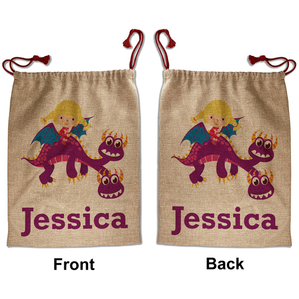 Custom Girl Flying on a Dragon Santa Sack - Front & Back (Personalized)