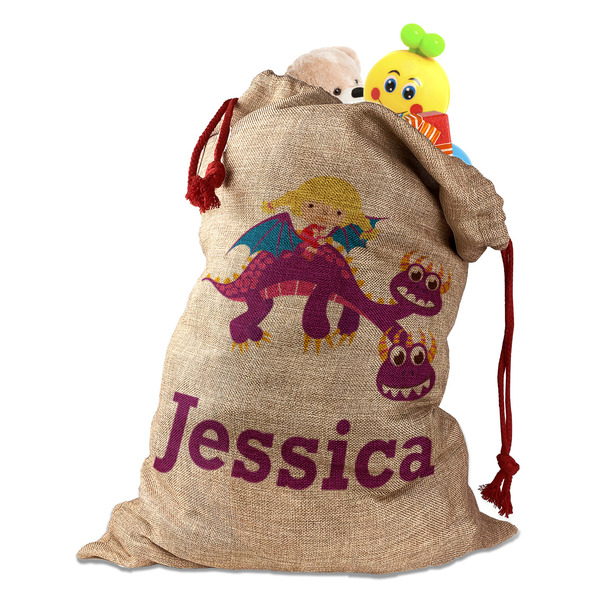 Custom Girl Flying on a Dragon Santa Sack (Personalized)
