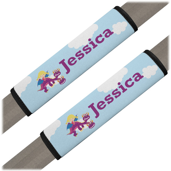 Custom Girl Flying on a Dragon Seat Belt Covers (Set of 2) (Personalized)