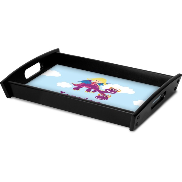 Girl Flying on a Dragon Serving Tray Black - Corner