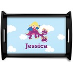 Girl Flying on a Dragon Black Wooden Tray - Small (Personalized)